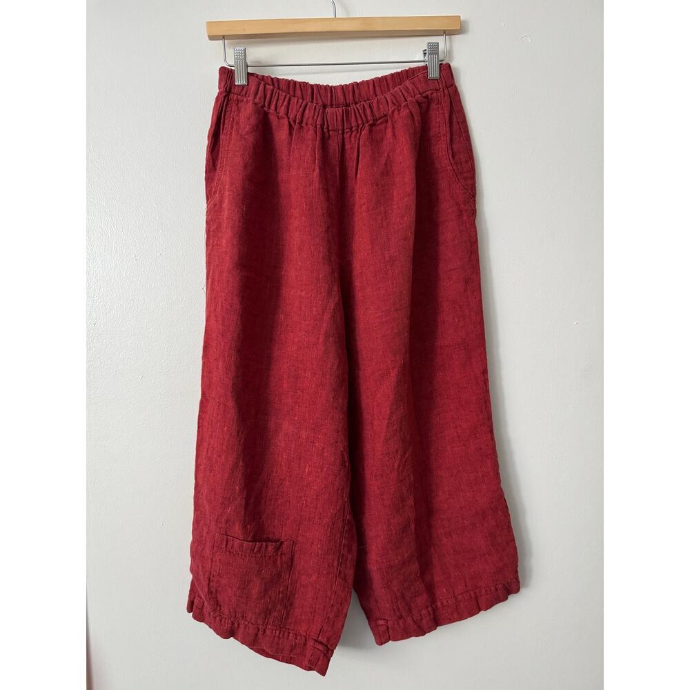 Flax S Red Linen Wideleg Pants